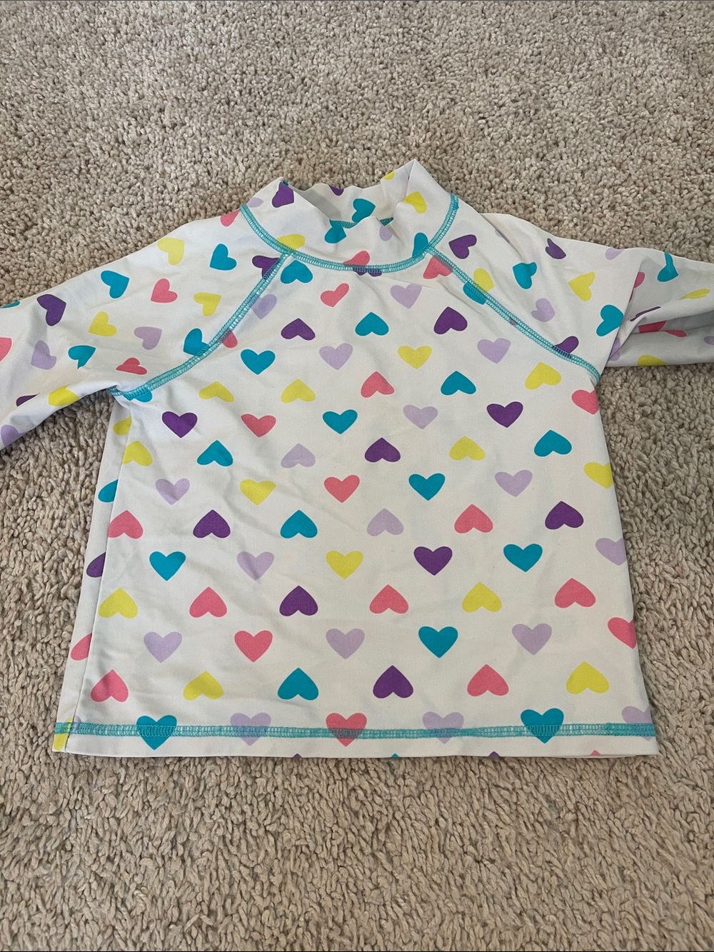 Kids White Heart-Print Long Sleeve Swim Top